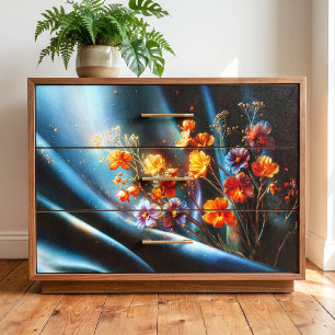 Moody Celestial Teal Satin Cosmos Flower Tissue Paper