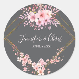 Moody Charcoal and Pink Cherry Blossom Classic Round Sticker