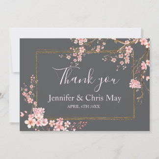 Moody Charcoal and Pink Cherry Blossom Thank You Card