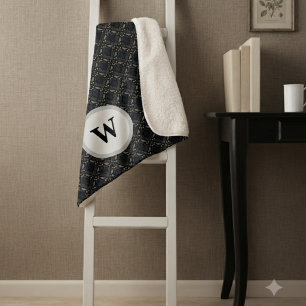 Moody Charcoal Victorian Raven Monogram Decor Sherpa Blanket