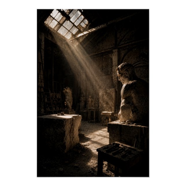 Moody Chiaroscuro Sculpture Studio Fine Art Poster (Front)