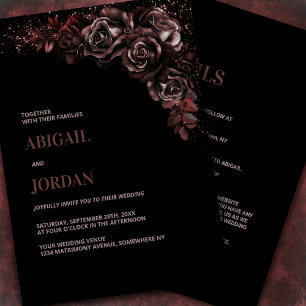 Moody Chocolate Floral All in One Wedding Invitation