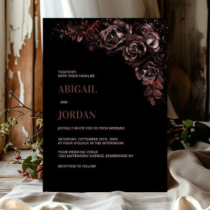Moody Chocolate Floral Wedding Invitation