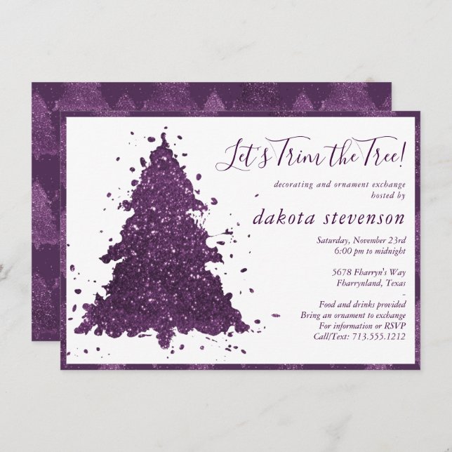 Moody Christmas | Deep Plum Purple Tree Trim Party Holiday Card (Front/Back)