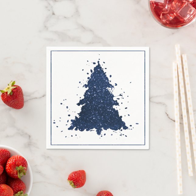 Moody Christmas Tree | Classy Dark Navy Blue Napkin (Insitu)