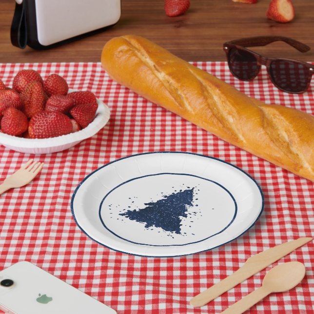 Moody Christmas Tree | Classy Dark Navy Blue Paper Plate (Picnic)