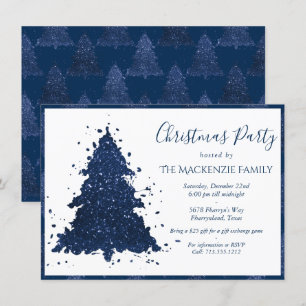 Moody Christmas Tree   Classy Dark Navy Blue Party Holiday Card