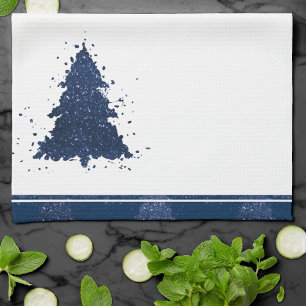 Moody Christmas Tree   Classy Dark Navy Blue Tea Towel