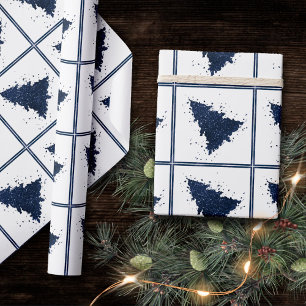 Moody Christmas Tree   Classy Dark Navy Blue Wrapping Paper