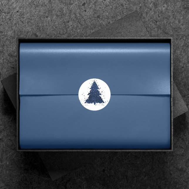 Moody Christmas Tree | Classy Navy Blue Splatter Classic Round Sticker (Creator Uploaded)