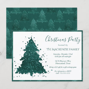 Moody Christmas Tree Dark Midnight Teal Party Holiday Card
