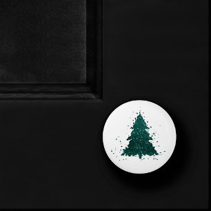 Moody Christmas Tree Dark Midnight Teal Splatter Ceramic Knob