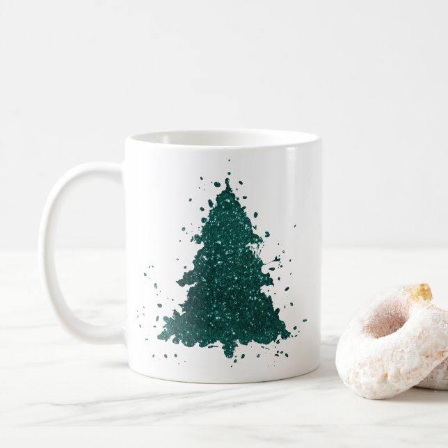 Moody Christmas Tree | Dark Midnight Teal Splatter Coffee Mug (With Donut)