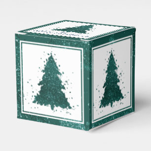 Moody Christmas Tree   Dark Midnight Teal Splatter Favour Box