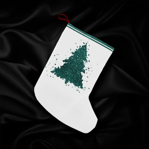 Moody Christmas Tree Dark Midnight Teal Splatter Small Christmas Stocking