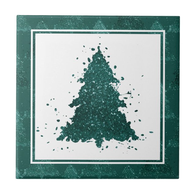 Moody Christmas Tree | Dark Midnight Teal Splatter Tile (Front)