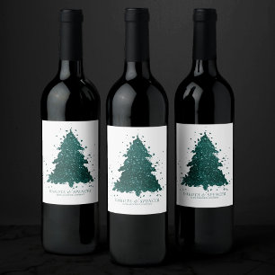 Moody Christmas Tree   Dark Midnight Teal Splatter Wine Label
