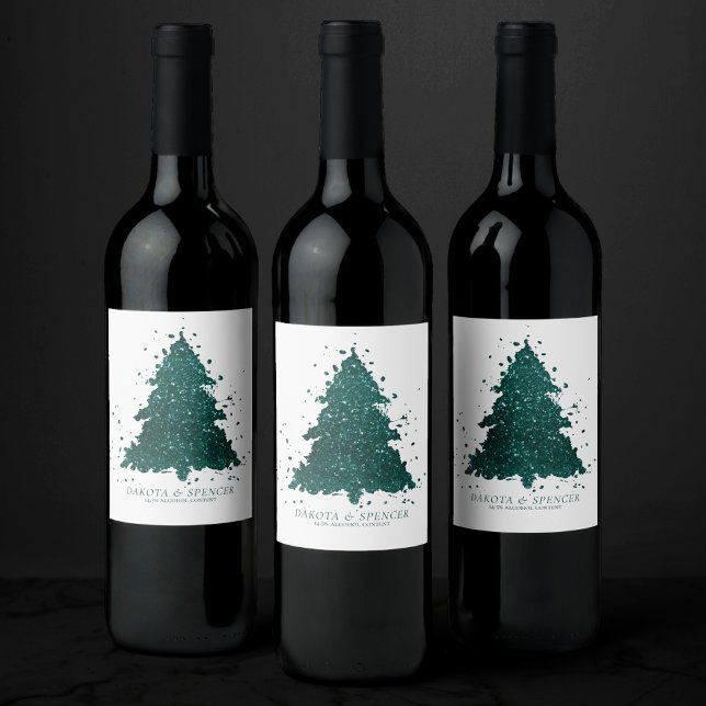 Moody Christmas Tree | Dark Midnight Teal Splatter Wine Label (Creator Uploaded)