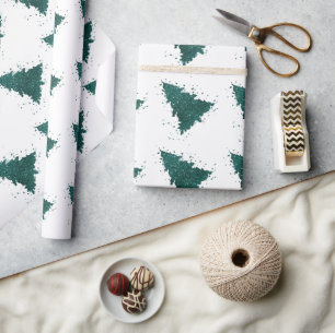Moody Christmas Tree   Dark Midnight Teal Splatter Wrapping Paper