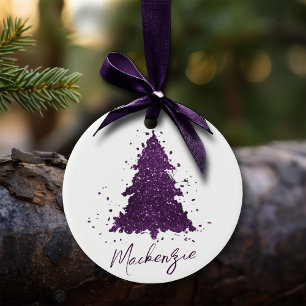 Moody Christmas Tree   Deep Plum Purple Custom Ceramic Tree Decoration