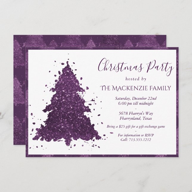 Moody Christmas Tree | Deep Plum Purple Party Holiday Card (Front/Back)
