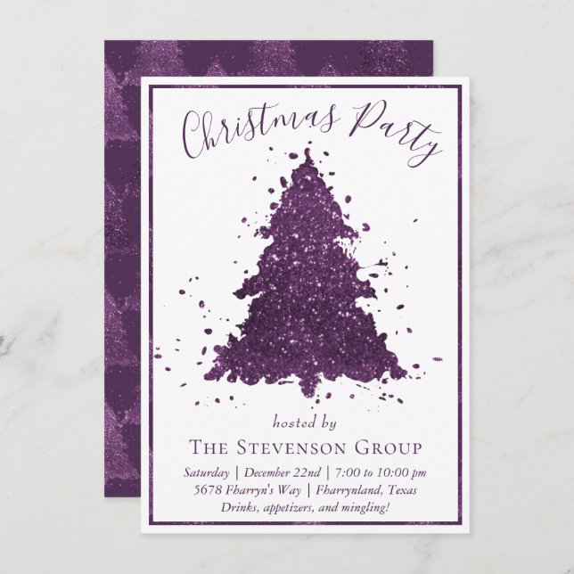 Moody Christmas Tree | Deep Plum Purple Party Holiday Card (Front/Back)