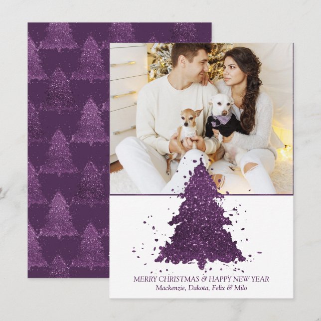 Moody Christmas Tree | Deep Plum Purple Photo Holiday Card (Front/Back)