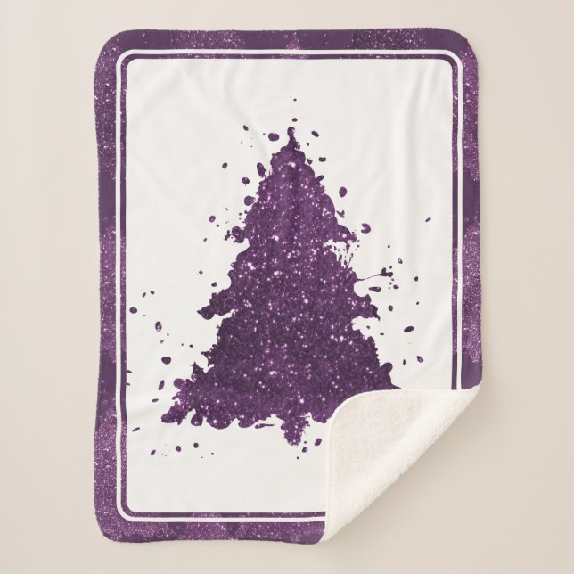 Moody Christmas Tree | Deep Plum Purple Splatter Sherpa Blanket (Front)
