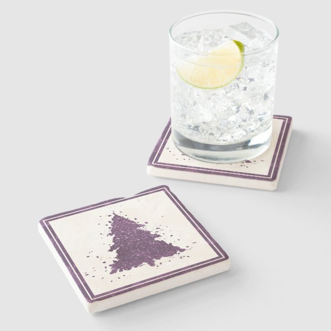 Moody Christmas Tree | Deep Plum Purple Splatter Stone Coaster (Side)