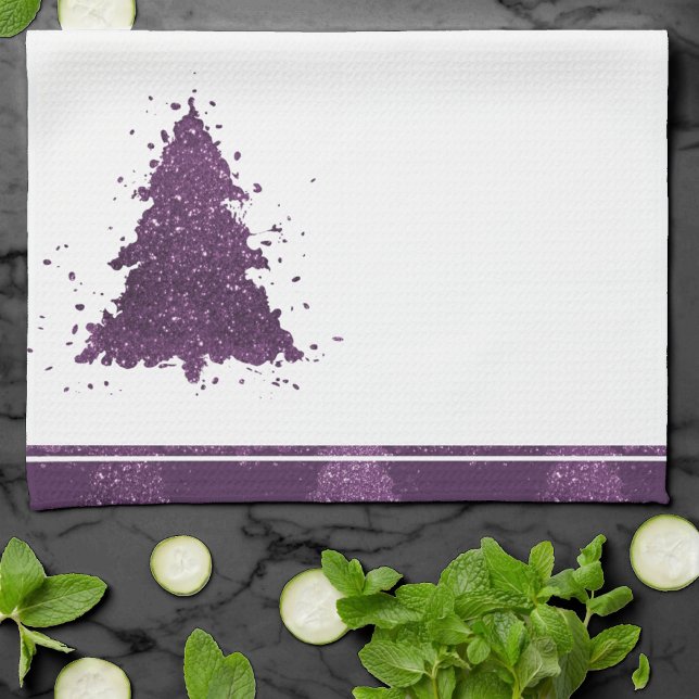 Moody Christmas Tree | Deep Plum Purple Splatter Tea Towel (Creator Uploaded)