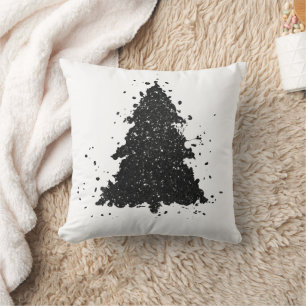 Moody Christmas Tree   Onyx Silvery Black Splatter Cushion