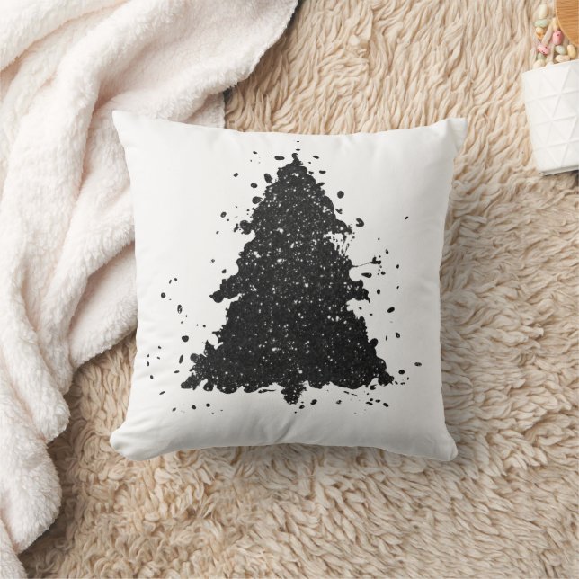Moody Christmas Tree | Onyx Silvery Black Splatter Cushion (Blanket)