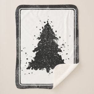 Moody Christmas Tree   Onyx Silvery Black Splatter Sherpa Blanket