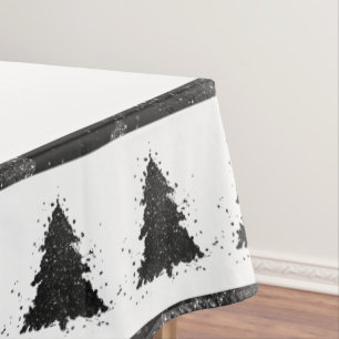 Moody Christmas Tree Onyx Silvery Black Splatter Tablecloth