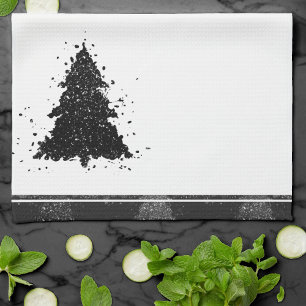 Moody Christmas Tree   Onyx Silvery Black Tree Tea Towel