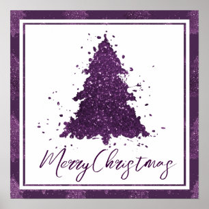Moody Christmas Trees   Purple Abstract Script Poster