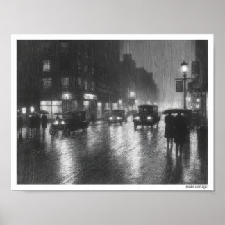 MOODY CITYSCAPE ETCHING VINTAGE 1930 POSTER