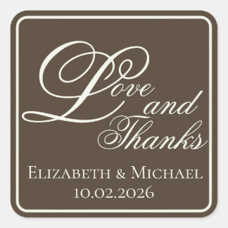 Moody Coffee Modern "Love and Thanks" Square Sticker