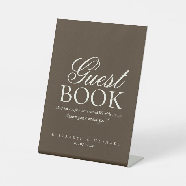 Moody Coffee Wedding Guest Book Tabletop sign (Front)