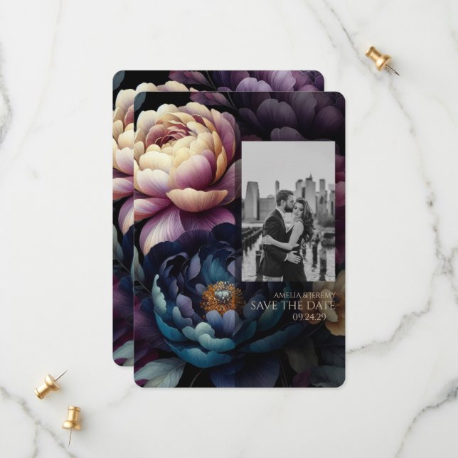 Moody Colourful Floral Save The Date (Front/Back In Situ)