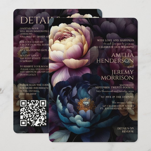Moody Colourful Floral with QR Code Invitation (Front/Back)