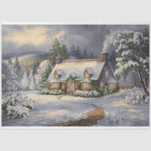 Moody Cottage Landscape Watercolor Decoupage Tissue Paper