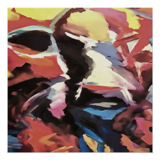 Moody Cow Multicolored Abstract Painting Poster