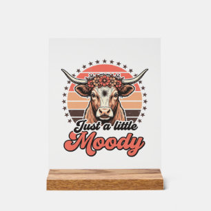 Moody Cow Retro Sunset Vintage Engraving Design_1 Acrylic Sign