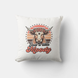 Moody Cow Retro Sunset Vintage Engraving Design_1 Cushion