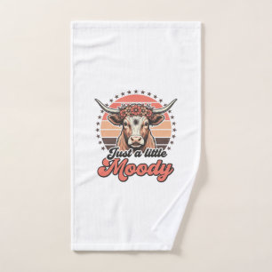 Moody Cow Retro Sunset Vintage Engraving Design_1 Hand Towel