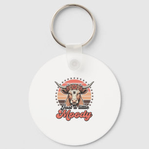 Moody Cow Retro Sunset Vintage Engraving Design_1 Key Ring