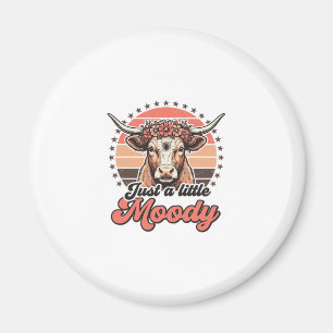 Moody Cow Retro Sunset Vintage Engraving Design_1 Magnet
