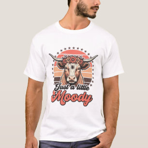 Moody Cow Retro Sunset Vintage Engraving Design_1 T-Shirt
