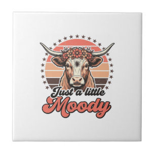 Moody Cow Retro Sunset Vintage Engraving Design_1 Tile